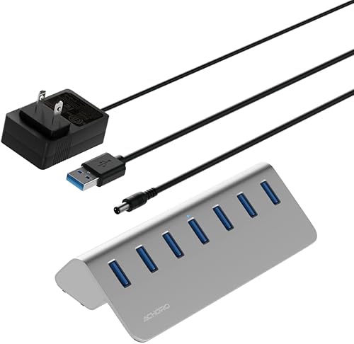 Achoro HUB USB alimentado por 7 puertos  2 generación de 10 GB de súper velocidad puerto USB externo  Hub USB de aluminio USB 3.2 para computadora,