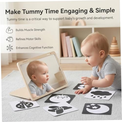 Espejo para bebé con soporte ajustable y tarjetas visuales Montessori 3