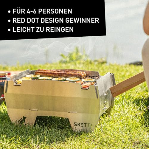 SKOTTI Grill Gas, Camping Grill Gas klein, Ideal für Camping, Festival oder Balkon, Gasgrill für Gaskartuschen, Kleiner faltbarer Campinggrill, Steckbarer Campingkocher für Grillen und Kochen