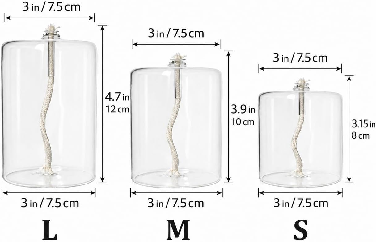 3-Piece Set Refillable Liquid Petite Cylindrical Small Oil Lamps Sturdy Borosillicate Oil Candle Pillar Unscented Oil Candles for Wedding and Home Use of Oil Lamps