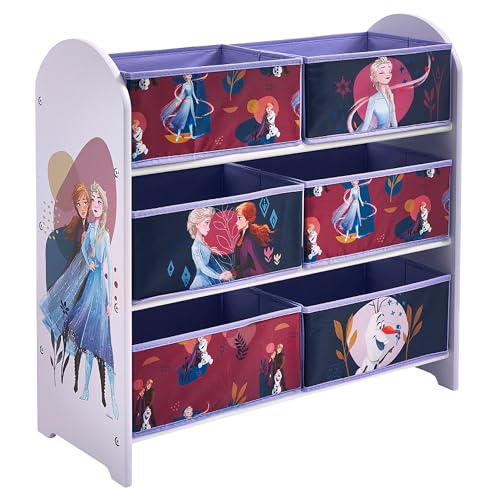 Disney La Reine des neiges Meuble de rangement pour jouets, 6 boîtes de rangement pour chambre à coucher – Fabriqué en bois/tissu/métal – Assemblage et...