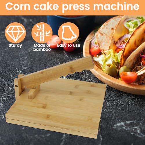 FALESOUL Tortilla Press 10 Inch, Bamboo Tortilla Maker with 50pcs Parchment Paper for Homemade Flour Corn Tortilla, Wood Tortillera Pataconera Tortilla Maker for Home Baking Cooking