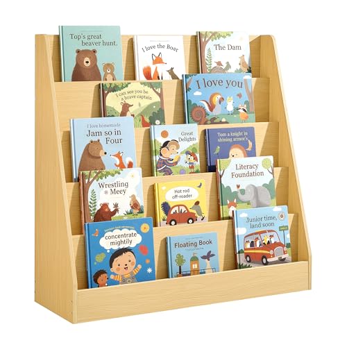 Image of SONGMICS CUSTOS Collection - Kids Bookcase, 5-Tier Montessori Bookshelf, Front-Facing Book Display Rack, for Children's Room, Reading Nook, 11.8 x 31.5 x 31.5 Inches, Beech Beige UGKR076YZ01