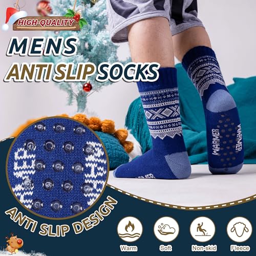 Men's Fleece Lined Cozy Extra Thick Slipper Socks Winter Non-Slip Fuzzy Home Sleeping Stockings3