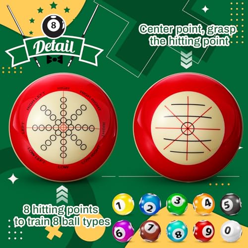 Foilswirl 2 Pcs Billiards Cue Ball 2-1/4" Pool Cue Practice Training Artifact with Three Finger Billiard Gloves 2 Ball Bag 6 Pool Table Marker Dots for Billiard Table Accessory - Image 3