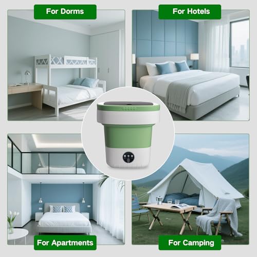 Image of 15L Mini Portable Washing Machine, Collapsible Washer with 3 Cleaning Modes for Underwear, Baby Clothes, Small Foldable Laundry for Travel Apartment Home Dorm Hotel Camping (White Green)