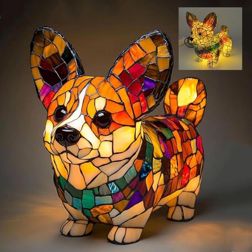 Desniltol Dog lamp,Dogs Series Art Night Light, 3D Cute Pet Dogs Table Lamp, Retro Stained Resin Tabletop LED Night Light, Fun Gift for Dog Lover (Corgi)