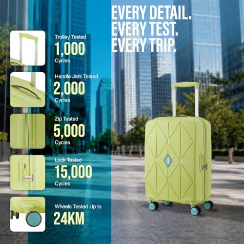 Image of American Tourister Qubiz | Cabin Trolley Bag (55 cm) | 360 8 Wheel Travel Luggage | Hard Case Polypropylene Suitcase | Recessed Combination Lock | Lime & Turquoise