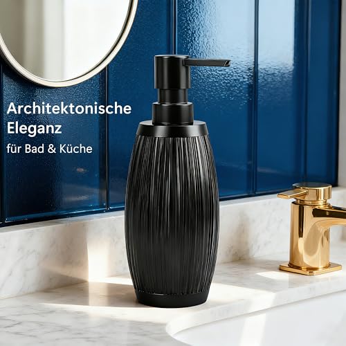 Seifenspender schwarz matt - Isar - Soap Dispenser mit Vertikalrillen-Muster - Spülmittelspender Küche und Bad für Design-Liebhaber - Pumpspender, geeignet für Flüssigseife oder Spülmittel 2