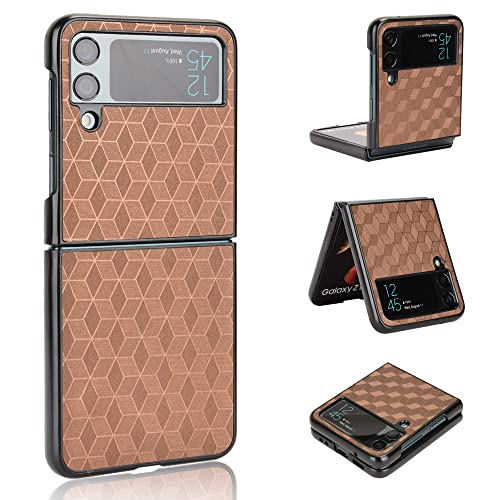 Haoye pour Coque Samsung Galaxy Z Flip4 5G (Z Flip 4 5G) Étui, Anti-Choc Résistant aux Rayures PC + Couverture Arrière en Cuir PU [Double Couche] Hybride 2 en 1 Case Bumper Housse, Marron Cover