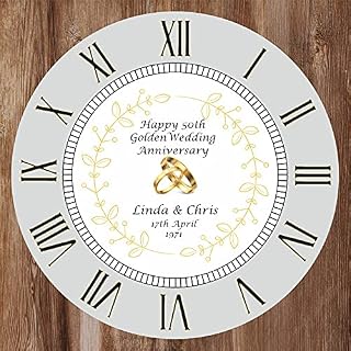 Precision Designs Unique Personalised 50th Golden Wedding Anniversary Clock - Size 30cm Wall Mountable with Roman Numerals