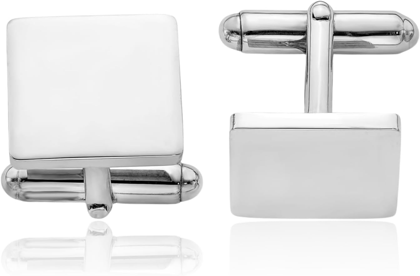 925 Sterling Silver Square Cuff Links Engravable for him IceCarats