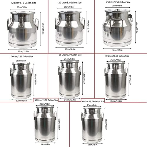 12-60L Milk Can 304 Stainless Steel Milk Transport Can Milk Bucket Wine Pail Barrel Tea Canister Tote Jug with Sealed Lid Heavy Duty Liquid Storage Container,20L,50L(13.16 Gallon)