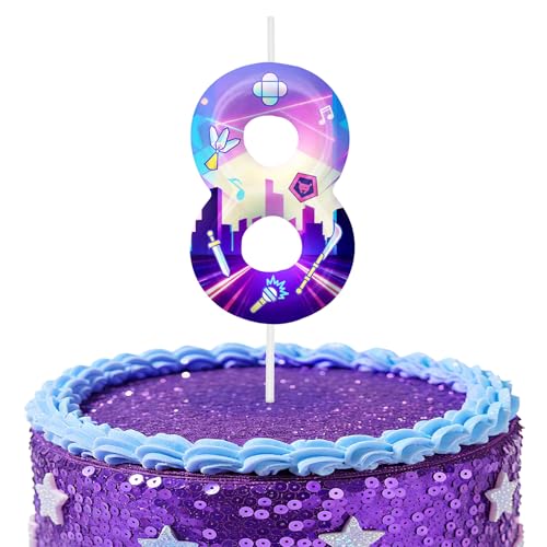 Image of Purple Number 8 Birthday Candles, Cartoon Themed Cake Toppers for Boys Girls Cake Decorations, Birthday Decorations Party Supplies, Number Candles for Party Decor