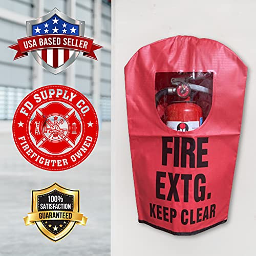 Fire Extinguisher Covers with Window for Gauge Plus Instruction Decals for Fire Extinguishers (5 Pack, Small)