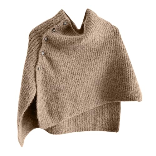 Womens Poncho Sweater Knit Turtleneck Button Wrap Shawl Wraps 1-Black, One Size - image 4