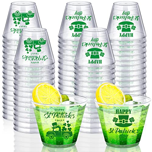 Eaasty 80 Pcs St. Patrick's Day Disposable Plastic Cups Clear Saint Patrick's Day Pet Irish Shamrock Clear Plastic Cups Lucky St Patty's Day Party Supply for Beer Beverage, 2 Styles(9 Oz)