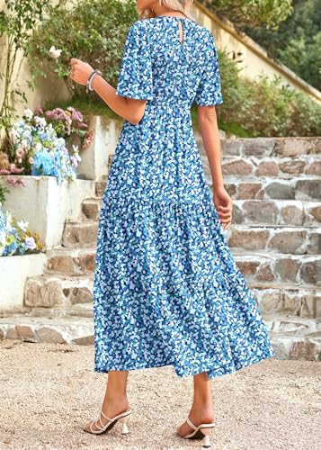 Image of KIRUNDO Summer Dresses for Women 2026 Spring Casual Flutter Short Sleeve Wedding Guest Smocked Flowy Tiered Aline Midi Dress