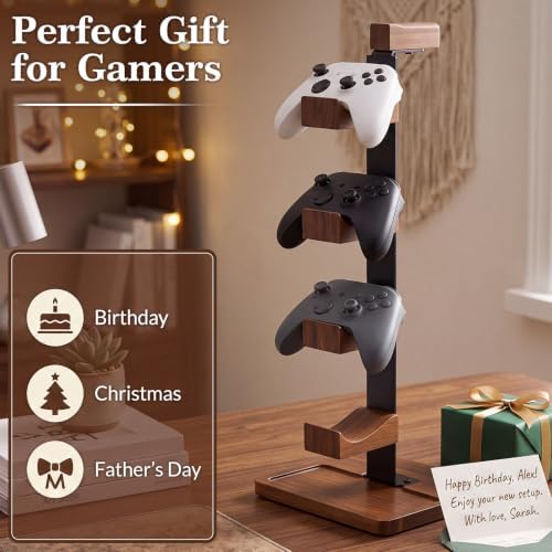 Foilswirl Solid Wood Controller Holder and Headphone Stand, Gaming Controller Stand for 4 Controllers and 1 Headset, Compatible with Gamepad, Gaming Gift for Men Son Husband Boyfriend - 1