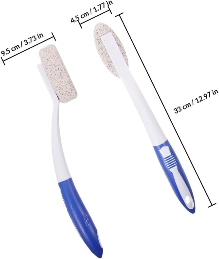 Wakauto 2pcs Long Handle Foot Pumice Stone Scrubber Callus Remover Foot File for Dead Skin Exfoliation Pedicure Tool Suitable for Home and Shower Use