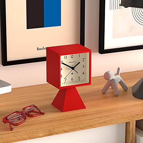 Newgate® Brian Retro Alarm/Desk Clock - Square Alarm Clock - Analogue No-Tick Alarm Clock - Small Alarm Clock - Arabic Dial - Colourful Case - Matt Finish (Red) #TOP5