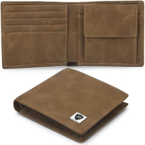 Wallets Mens Genuine Leather Wallet RFID Blocking Bi-fold Slim Men Wallet with Coin Pocket Credit Card Slots ID Window Minimalist Mini Wallet for Gents Men with Gift Box Cover