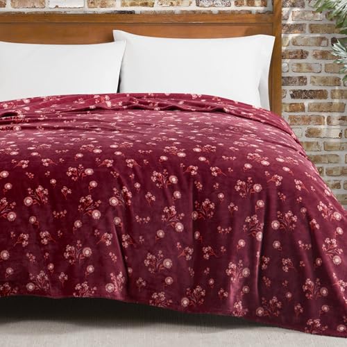 Lucky Brand Daisy Red Floral 66"X90" Cozy Plush Blanket - Premium Microfiber Throw for Luxurious Comfort and Style Twin/Twin XL Size