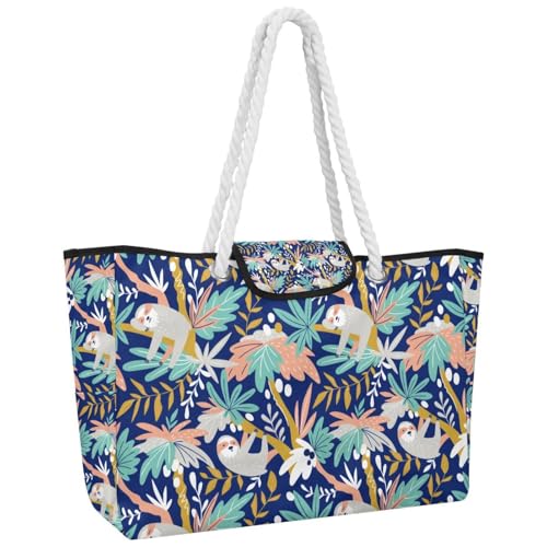 VAPOKF Bolso de mano grande para mujer, bolso de hombro con asa superior para viajes, trabajo, escuela, compras, perezosos en árbol de coco, multicolor, 14.5x20.8x5.5in/37x53x14cm