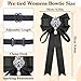HJZHII Womens Bow Tie, Rhinestone Pearl Ribbon Bow Pre Tied Adjustable Neck Tie Detachable Ribbon Tie Bowtie for Wedding Party Ball Club(Black)