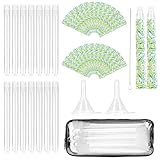46 Pcs Tampon Flask Set Includes 14 Reusable Plastic Tube for Women Tube Containers Tampon 28 Tampon Reusable Wrappers 2 Funnels,PVC Clear Case and Straw brush for Cruise Event(Green leaf)