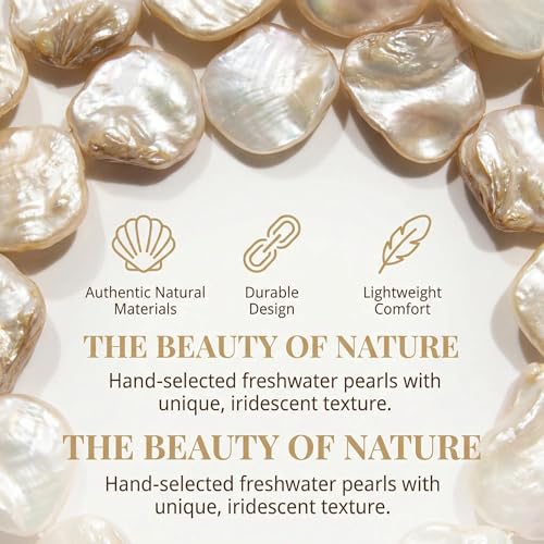 Image of Coiris Natural Seashell Choker Necklaces Earrings Jewelry Set for Women Starfish Shell Freshwater Pearl Collar Necklaces for Women Irregular Mother of Pearl Jewelry Set