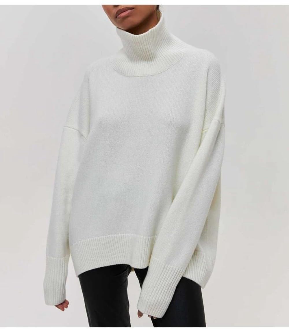 Rollkragenpullover Damen Oversize Winter Langarm, Einfarbig Strickpullover Pullover Wolle Strickpullover Herbst Winter Rollkragenpullover Warme Tops Strickwaren