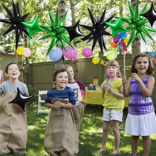 Image of TONIFUL 22Inch 18Pcs Black Green Large Explosion Star Mylar Balloons and 10Inch Four Pointed Star Balloons Set for Christmas New Year Birthday Wedding Bridal Shower Anniversary Photo Booth Supplies