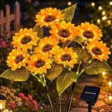 HuaMuDM 3 Stück Solar Sonnenblume Lichter,Wasserdichte LED Solar Sonnenblume,Blumenlichter mit Leuchtende Stängel,Außen LED Blumen,Solarleuchten für den Außenbereich,Garten,Hof und Weihnachtsdeko