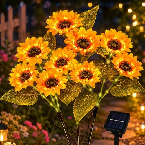 HuaMuDM 2 Piezas Luces Solares de Girasol,Luces Solares Girasol Impermeable