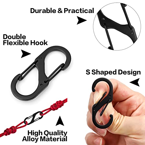15 Stück S Karabiner Mini Karabinerhaken Metall Doppelkarabiner 8 Förmiger 2 Öffnungen 50mm/40mm/30mm Karabiner Klein für Outdoor Camping Zuhause Wandern Schwarz,Mini Karabiner Wandern oder Reisen