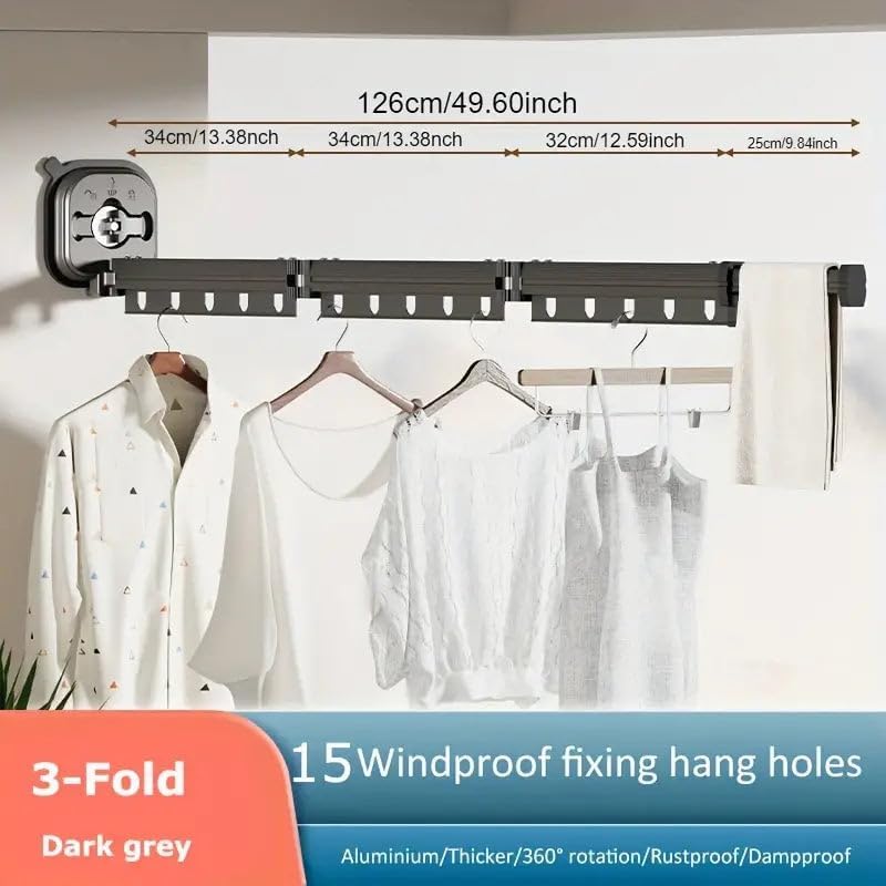 KITCHEN MOVE PYTHON 125cm XXL Aluminium Clothes Airer Wall Mounted Clothes Airer, Expandable and Foldable with 15 Hooks and Hanger Slots, Powerful Suction Cups for Balcony, Bathroom, Laundry Room