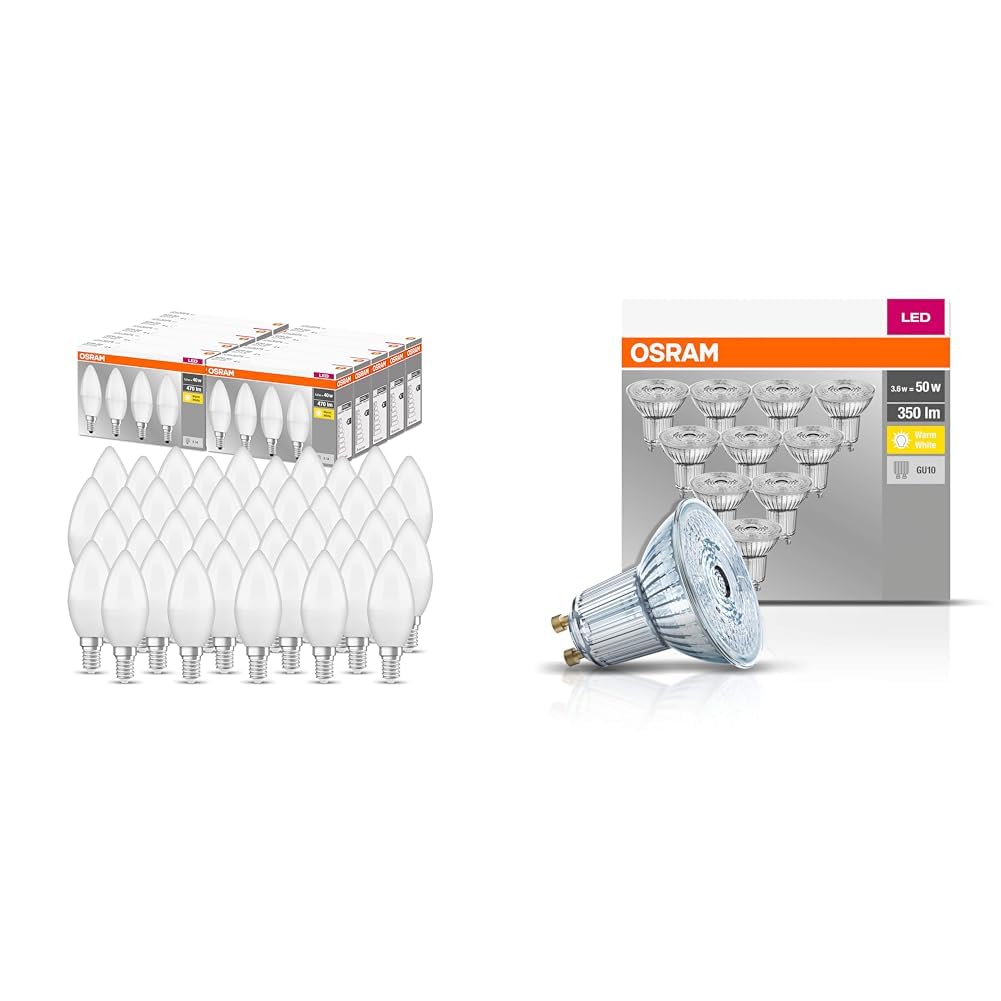 Osram Ledvance LED Base Classic B, in Kerzenform mit E14-Sockel & Base PAR16 LED-Reflektorlampe mit GU10-Sockel, 4.3 W