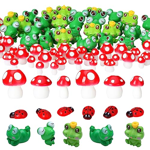 Purpeak 130 Pcs Mini Mushrooms Frog Tiny Ladybug Mini Red Mushrooms Ladybug Cake Decor Miniature Figurines Fairy Garden Mushrooms Frog Ladybug Ornaments Diy Craft For Pranks Hide Seek Party Favors #TOP23