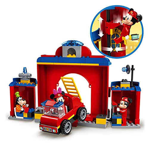 Image of LEGO 10776 Disney Mickey and Friends Fire Engine & Station Building Toy for Kids 4 Plus Years Old, with Minnie Mouse Firefighter