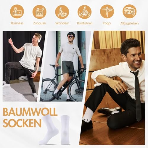 NUOZA 12 Paar Socken Herren 43-46 Weiße Sportsocken Baumwolle Tennissocken Herren 43-46 Business Socken Damen Lange Atmungsaktive Socks Herrensocken Wandersocken Männer Laufsocken Weisse Weiss 6