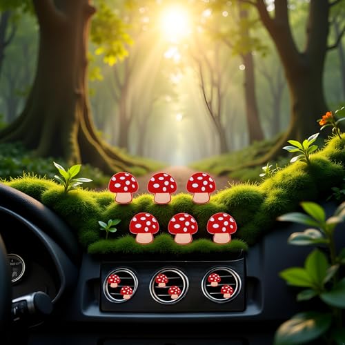 Image of 6 Pcs Red Mushroom Air Vent Clips, Cute Mushroom Car Air Fresheners Vents Clips Diamond Vent Clip Cars Interior Decor Charm Bling Car Accessories Cars Decoration for Women, Automotive Air Fresheners