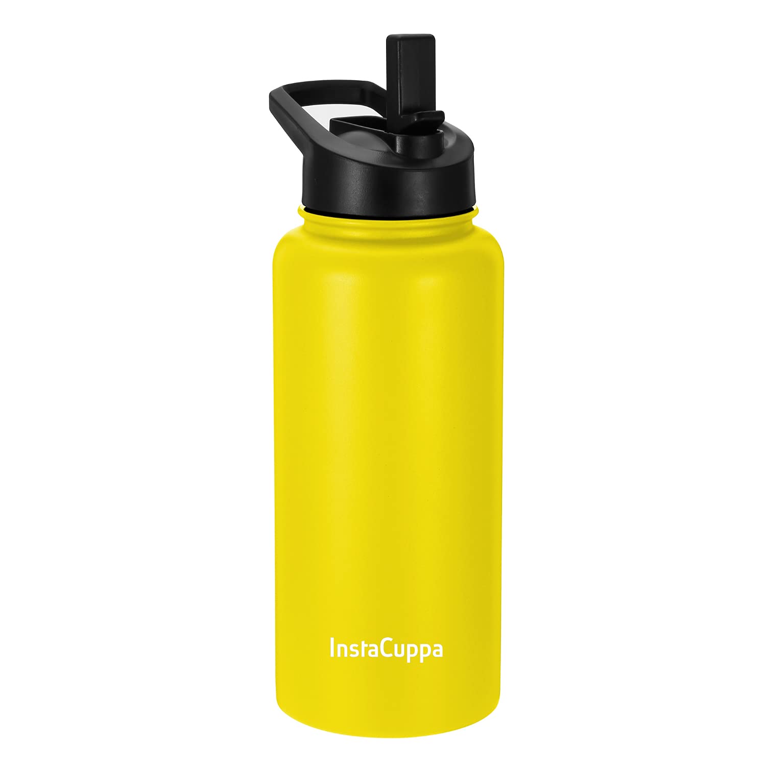 InstaCuppa Insulated Water Bottle with Straw Lid, Double-Wall Thermosteel Flask, Vacuum Insulated Stainless Steel | Retains Hot and Cold Temperatures (1000 ML, Yellow)