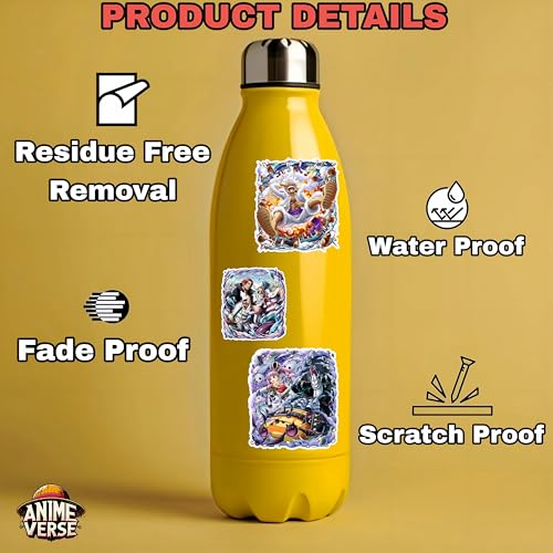 Image of AnimeVerse Pack of 57 One Anime Stickers for Laptop, Phone, Guitar, Bike, PC, | Waterproof Glossy Vinyl Decals | Residue-Free Anime Stickers Collection