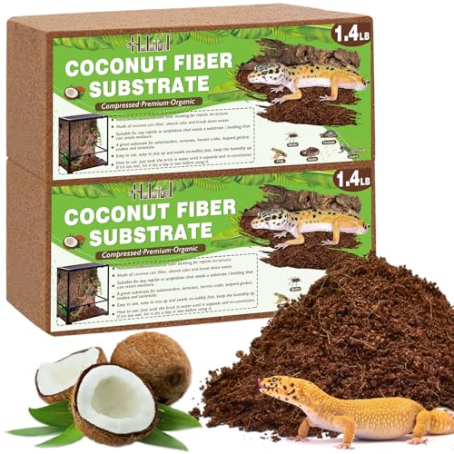 Halatool 2 Pack Organic Coconut Fiber Substrate for Reptiles,Premium Leopard Gecko Substrate Coco Husk Terrarium Bedding for Tortoise Habitat Snake Lizard Hermit Crab Tarantula Enclosure Worm Bin Frog