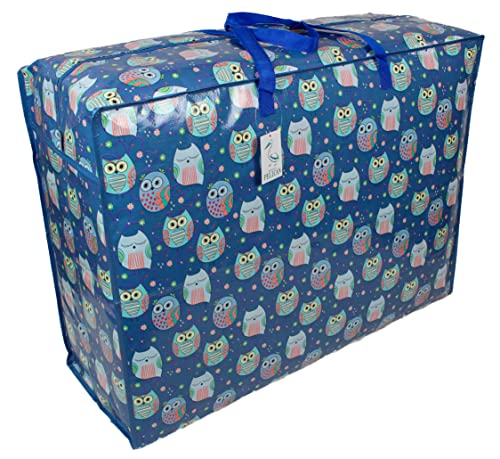 Storage Bags Water & Dust Resistant. Double zipped storage bags for toys, laundry, bedding. Underbed Wardrobe Space Saver Sleepy Owls print (115 ltr 1x Pack)
