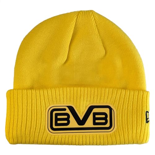 Dortmund Borussia BVB Beanie gelb – New Era Retro Mütze Herren & Damen – Offizielle BVB Wintermütze schwarz gelb – Fußball Fan Beanie warm & stylisch