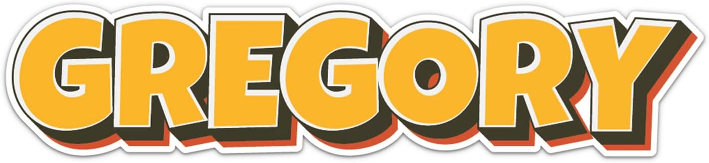 Comic Style Gregory Name Sticker - Waterproof Vinyl Decal for Car Bumper, Laptop, Water Bottle, Luggage, Wall, Window Sticker, Size - 3'' Longer Side