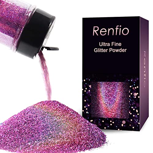 Renfio Holographic Ultra Fine Glitter Powder Metallic Resin Glitter 2.11 Oz (60g) PET Flakes Crafts Sequins 1/128