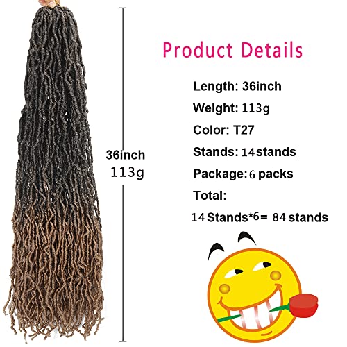 Ombre New Soft Faux Locs 36Inch 6Packs Super Long Brown Goddess Locs Crochet Hair Natural Pre Looped Natural Crochet Braid Curly Wave Braiding Hair（36Inch #T27）… #TOP1